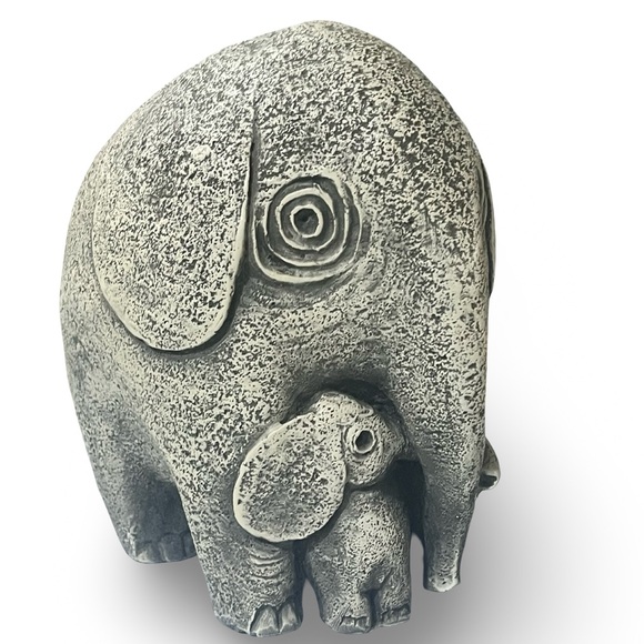 Other - Large Vintage Neutral Stone Resin Elephant and Calf Sculpture 7”